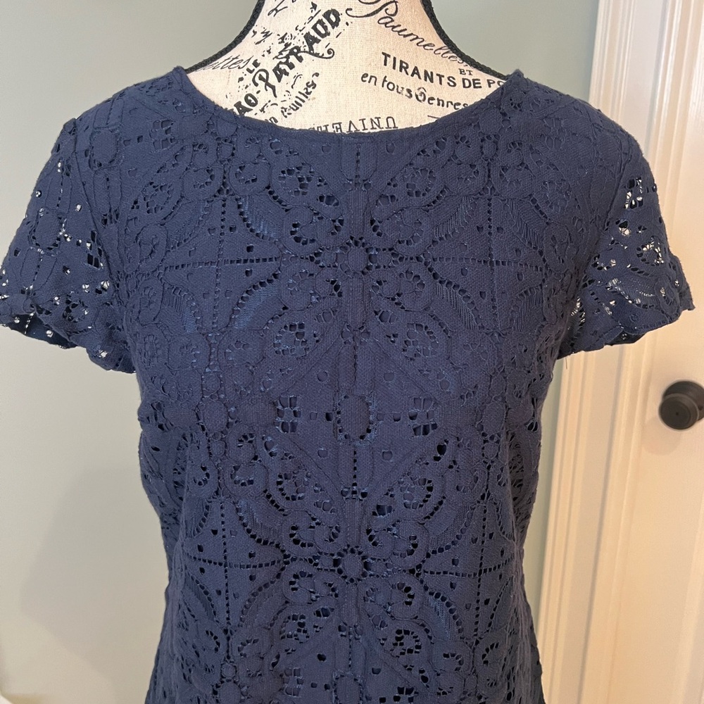 Banana Republic Navy Lace Sheath Dress | Size 6 | Zipper Back | Like New - Picture 10 of 13